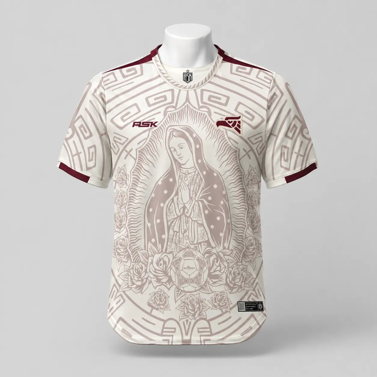 [Hot Trend] - Mexico Ivory Virgin Graphic Soccer Jersey, Heritage-Inspired Floral Sports Shirt