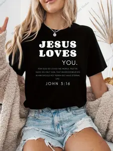 Local 1pc Womens Christmas Sweatshirt, Bible verse, Christian, Religious, Worship shirt, Jesus shirt Casual Jesus Loves You Bible Verse Print T-Shirt, 100% Short Sleeve Crew-Neck, Regular oversize all season Tee, 180G -more colores Christian, Church