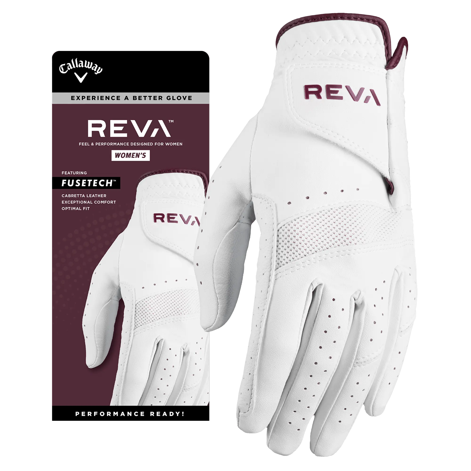 Callaway Golf Women's REVA Golf Glove in White/Eggplant | Size: Medium/Large