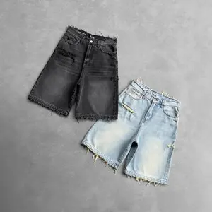 Black Washed Denim Shorts Men Summer Street Hip Hop Ripped Shorts Jean Menswear