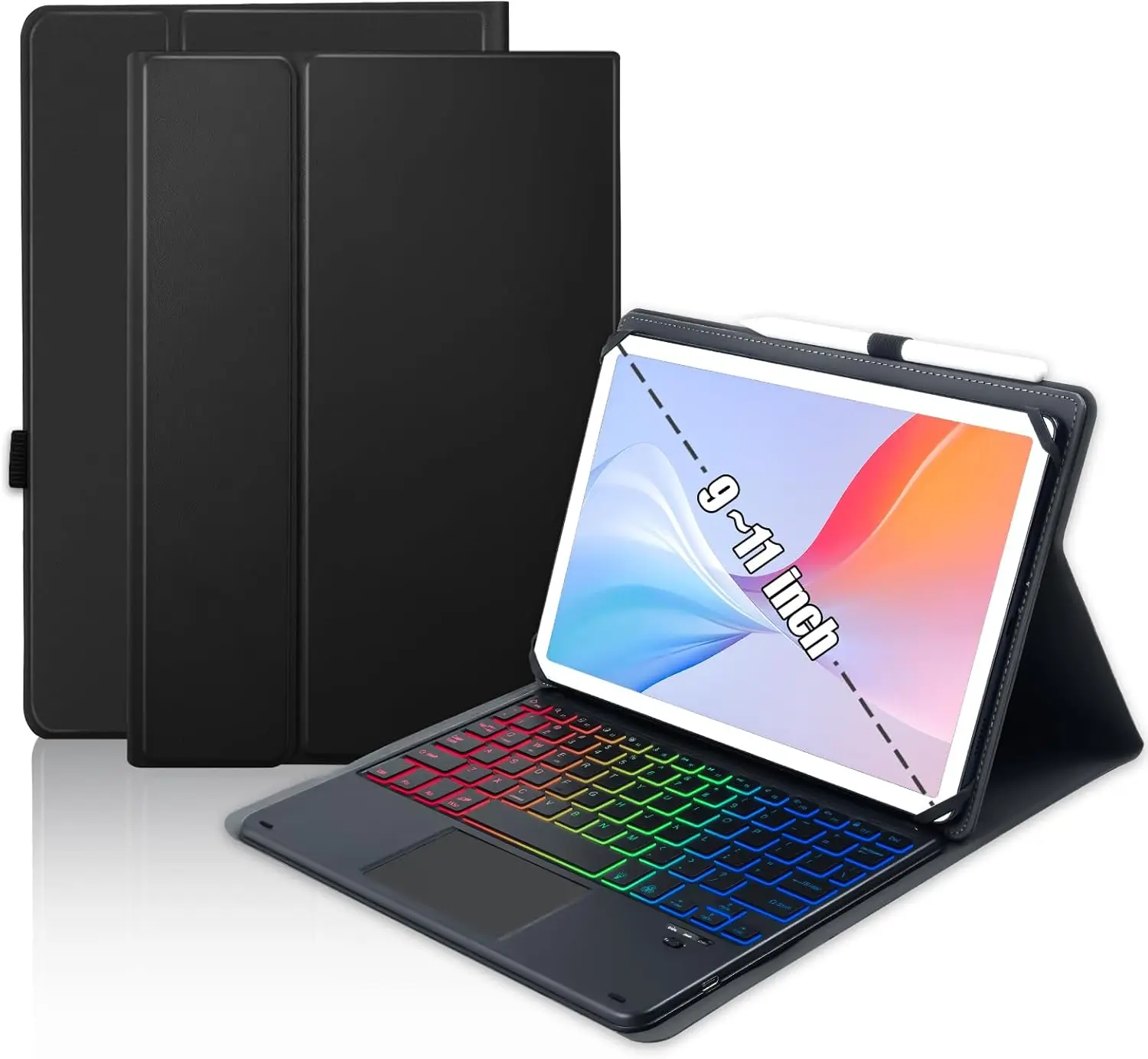 Universal Touchpad Keyboard Case for 9.7,10.1,10.2,10.5",10.9",11" |   ipad/Samsung Tablet, Rainbow Backlight TrackPad Keyboard with Type-C Charging Port fit 9.7-11 inch Android (Black)