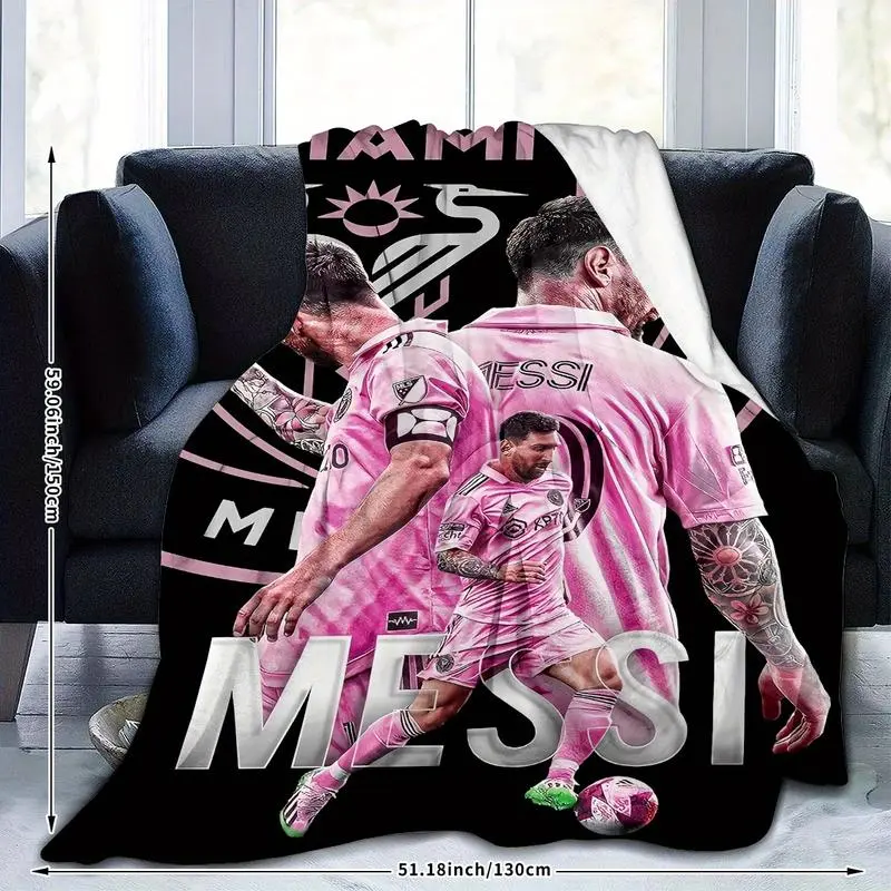 1pc Messi Football Star Super Microfiber Flannel Blanket - HD Digital Print, Ultra-Soft, Warm, All-Season Durable Contemporary Sports Throw - Indoor Use, Couch Relaxation - Perfect Thanksgiving,Easter,Mother's Day,Housewarming Gift for Sports Fans, Adult