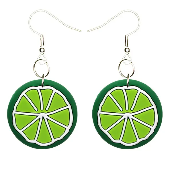 Lime Earrings Hypoallergenic Silver Plated Fishhooks Yazzle Dazzle Fruit Cocktail Orange Banana Watermelon Date Kiwi Grapefruit Lemon