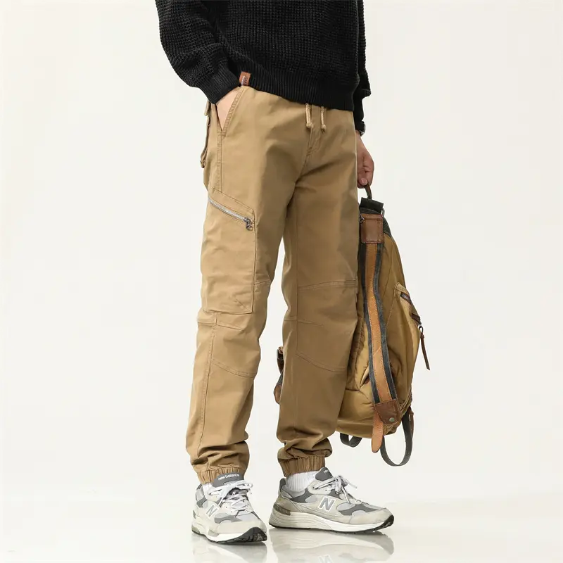 Men's Cargo Jogger Pants 97% Cotton Stretchy Elastic Drawstring Waist Multi Zipper Pockets Tapered Ankle Cuffed Moisture Wicking Breathable Casual Work Outdoor Trousers activity style fashion men