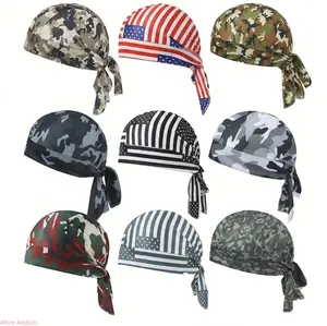 9PCS Men's & Women's 2026 Trendy Cooling Sweat Wicking Durag Skull Cap Set Unisex Breathable Polyester Head Wraps Camo & American Flag Stylish Comfortable Stretch Fit for Running Cycling Motorcycle Outdoor Activities Hot Selling