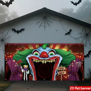 Halloween Garage Banner, Spooky Circus Style Clown Image, Durable Polyester Material, Perfect for Halloween Party Decoration