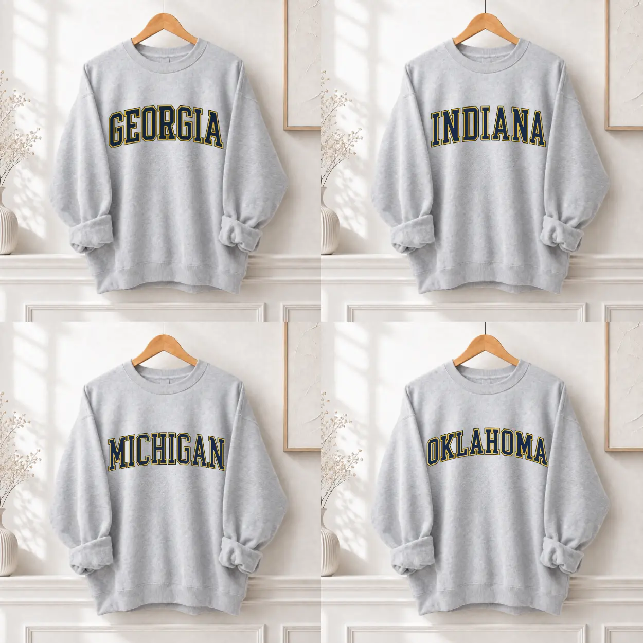 Vintage Custom College State Sweatshirt, Retro Varsity Team Name Ash Grey Crewneck, Aesthetic Custom Game Day Sweater, Trendy Oversized College Fan Gear