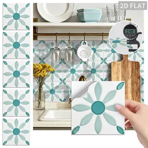 24PCS/Box FHZ Mint Green Gradient Daisy Floral Peel and Stick Wall Sticker, PET Matte Waterproof Oil-Proof for Kitchen, Bathroom, Furniture