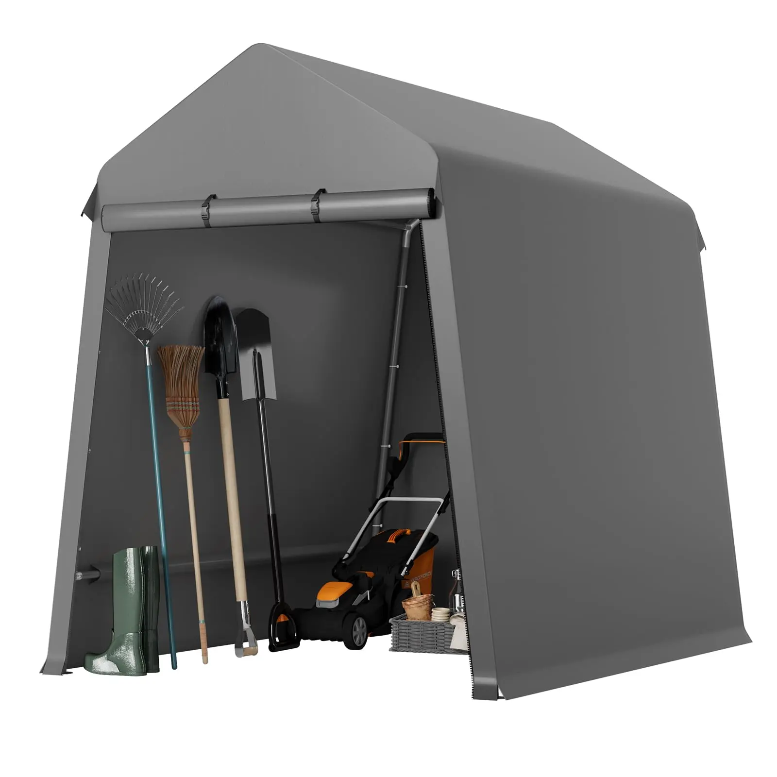 GARVEE 6X8FT Heavy Duty Outdoor Shed,Portable Storage Shed,with 2 Rolled Up Zipper Doors,Vents Carports & Waterproof Cover Temporary Shelter for Motorcycle,Gardening Tools and Generator(Grey)