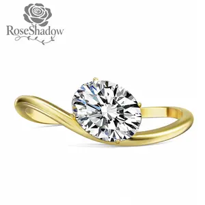 ROSESHAOW 14K Gold Plated Wavy Engagement Ring for Women | Solitaire Cubic Zirconia Wedding Band & Promise Rings for Her | Trendy Fashion Jewelry