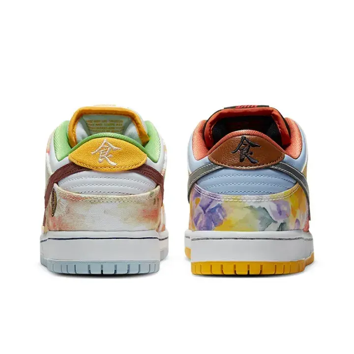 Vintage Food Print Suede Skate Shoes Two Tone Mismatch Lining Contrast Stitch Thin Non Slip Sole Street Sneakers For Men Women