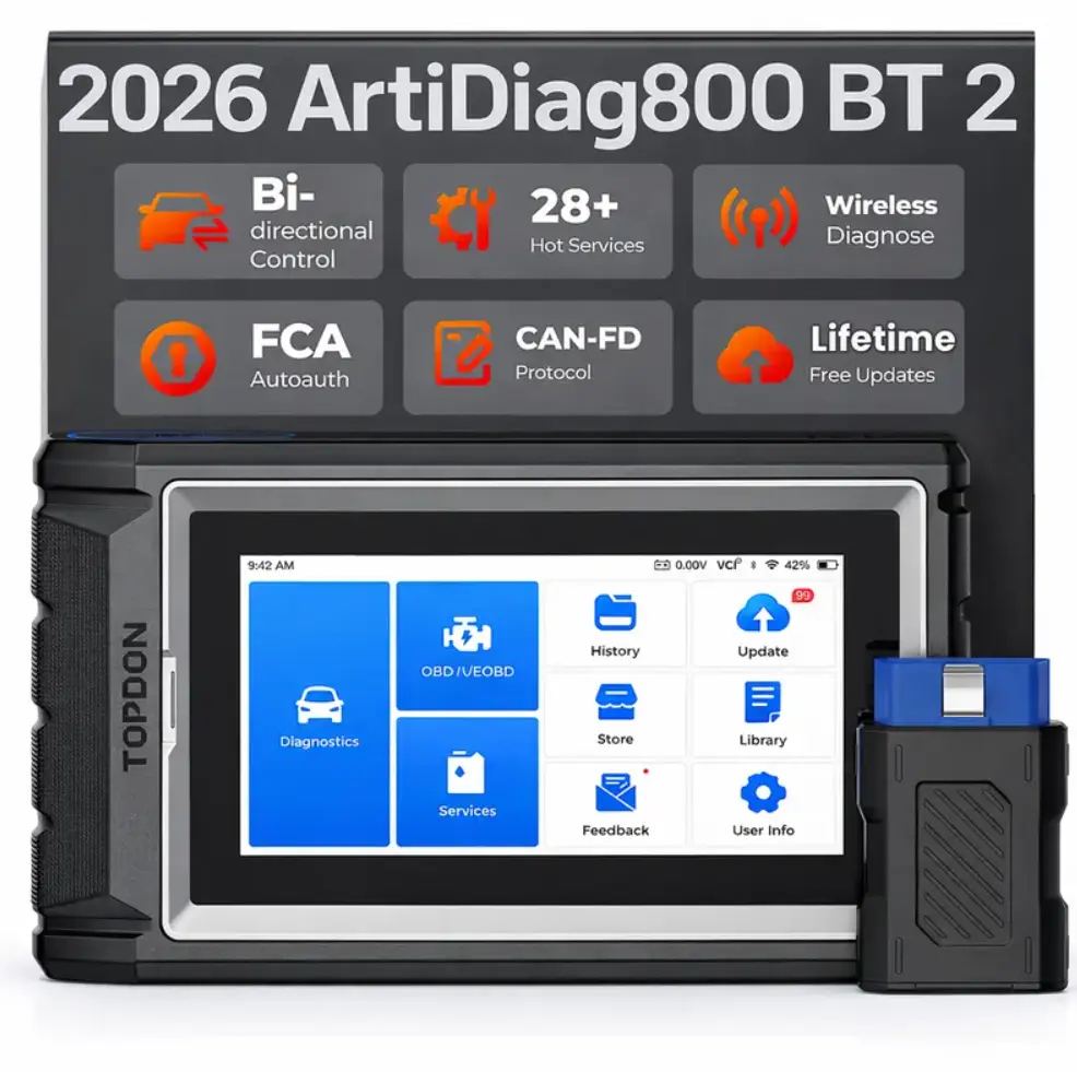 TOPDON AD800BT Bluetooth OBD2 Scanner, 28+ Factory-Grade Diagnostics & All-System Automotive Tool with 33ft Range, Active Test, FCA Autoauth, CAN-FD, EPB Reset, Code Clearing, Lifetime Free Update Bidirectional Tool