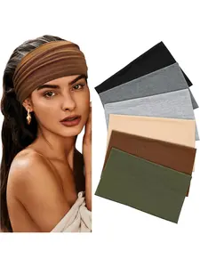 Women's wide headband 6-piece set, large knitted headband with elastic headband, adult women's elastic headband with soft hair accessories, suitable for yoga exercise and makeup, Knotted headband, Headbands Women