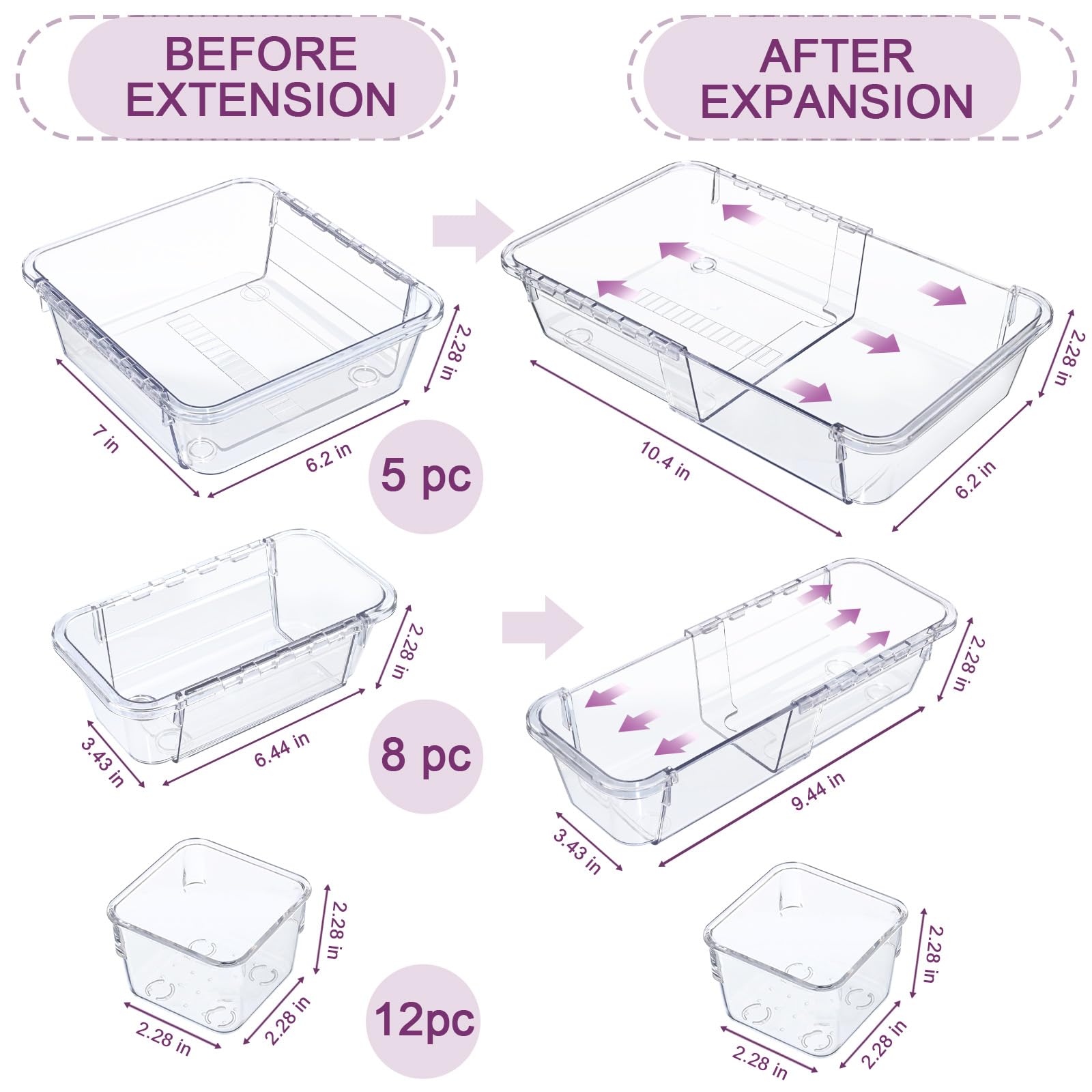 25 PCS Clear Drawer Organizer, Adjustable Drawer Storage Box, 3-Size Desk Drawer Organizer, Storage Bins for Makeup, Cosmetic, Kitchen Utensils, Bedroom Dressers Tool Organizer for Gadgets