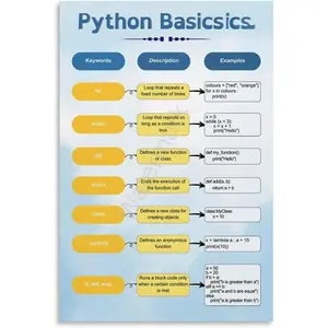 Python Cheat Sheet Poster Computer Science Coding Posters Canvas Wall Art Poster for Bedroom Living Room Decor 12x18inch(30x45cm)