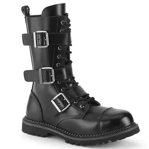 Demonia Men's Riot-12BK Black Leather Ankle Boots