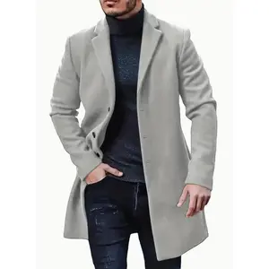 New 2025 European And American Size Spring And Autumn Men'S Coat with Single-Breasted Slim Fit Mid-Length Trench Coat Casual Coat Menswear Pocket