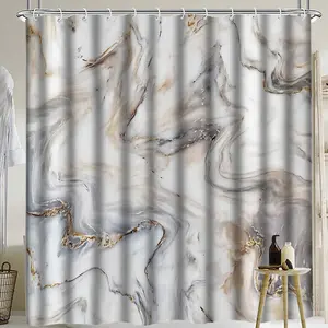 Marble Pattern Bathroom Accessories, 1 Set Including Shower Curtain & Toilet U-shape Mat & Rectangular Mat & Toilet Lid Cover Pad, Bathroom Decor Supplies, Shower Curtain Sets, Bathroom Decoration Accessories