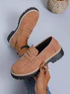 Women's Fashion Affordable Loafers, Thick Sole, Buckle Design, Slip-On Comfortable Walking Shoes for Spring & Fall, Casual Retro Style