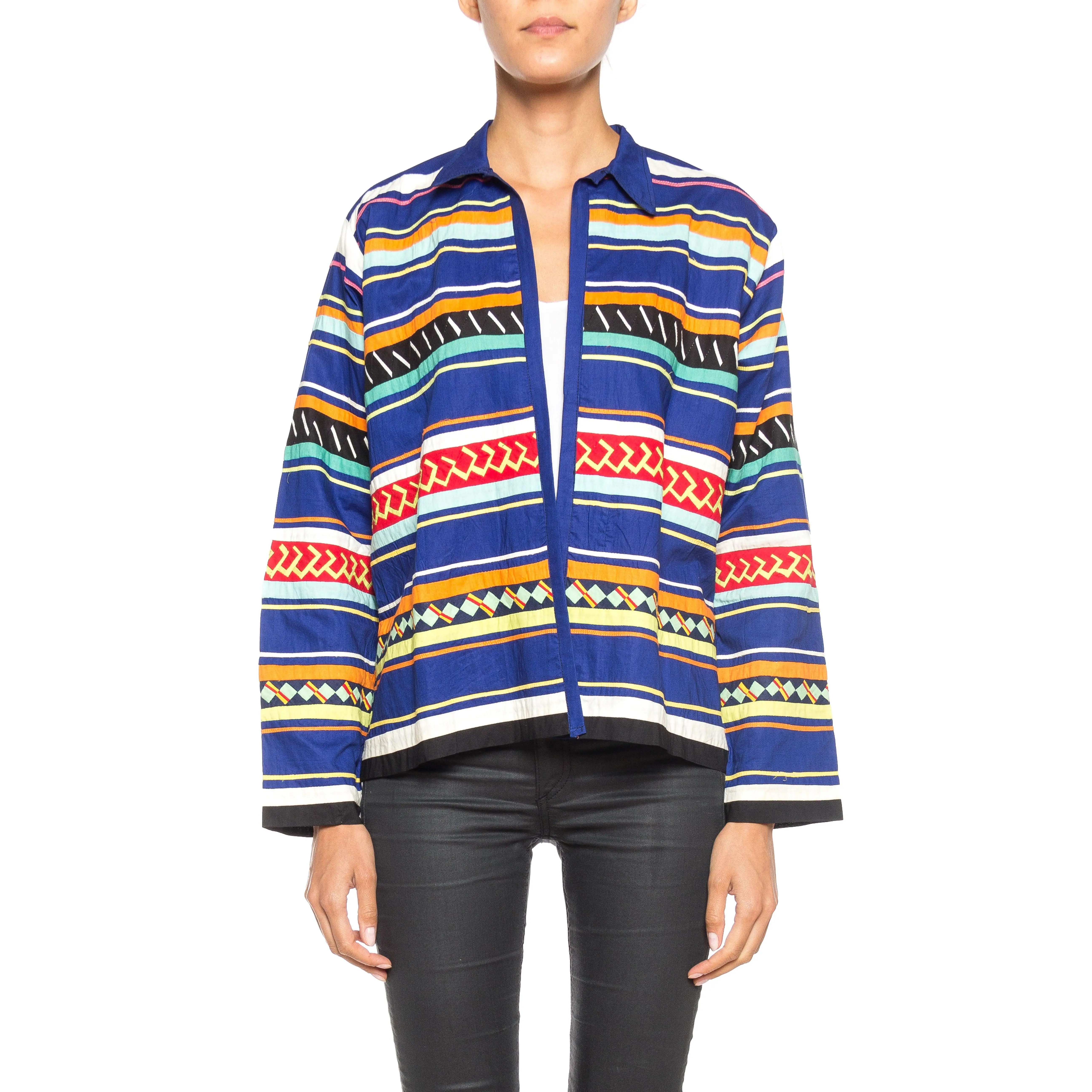 1960S Blue Cotton Seminole Indian Native American Bright Patchwork Jacket