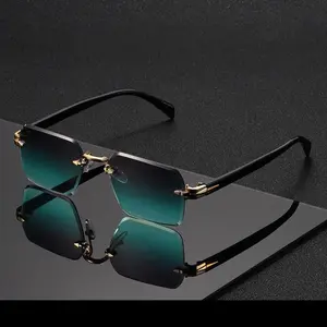 Retro Rectangle Rimless Sunglasses - Unisex Vintage Luxury Fashion Eyewear with UV Protection for Daily Street Wear, Casual Trendy Frameless Shades