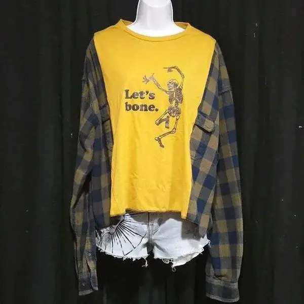 Let's Bone Skeleton Upcycled Oversized Flannel