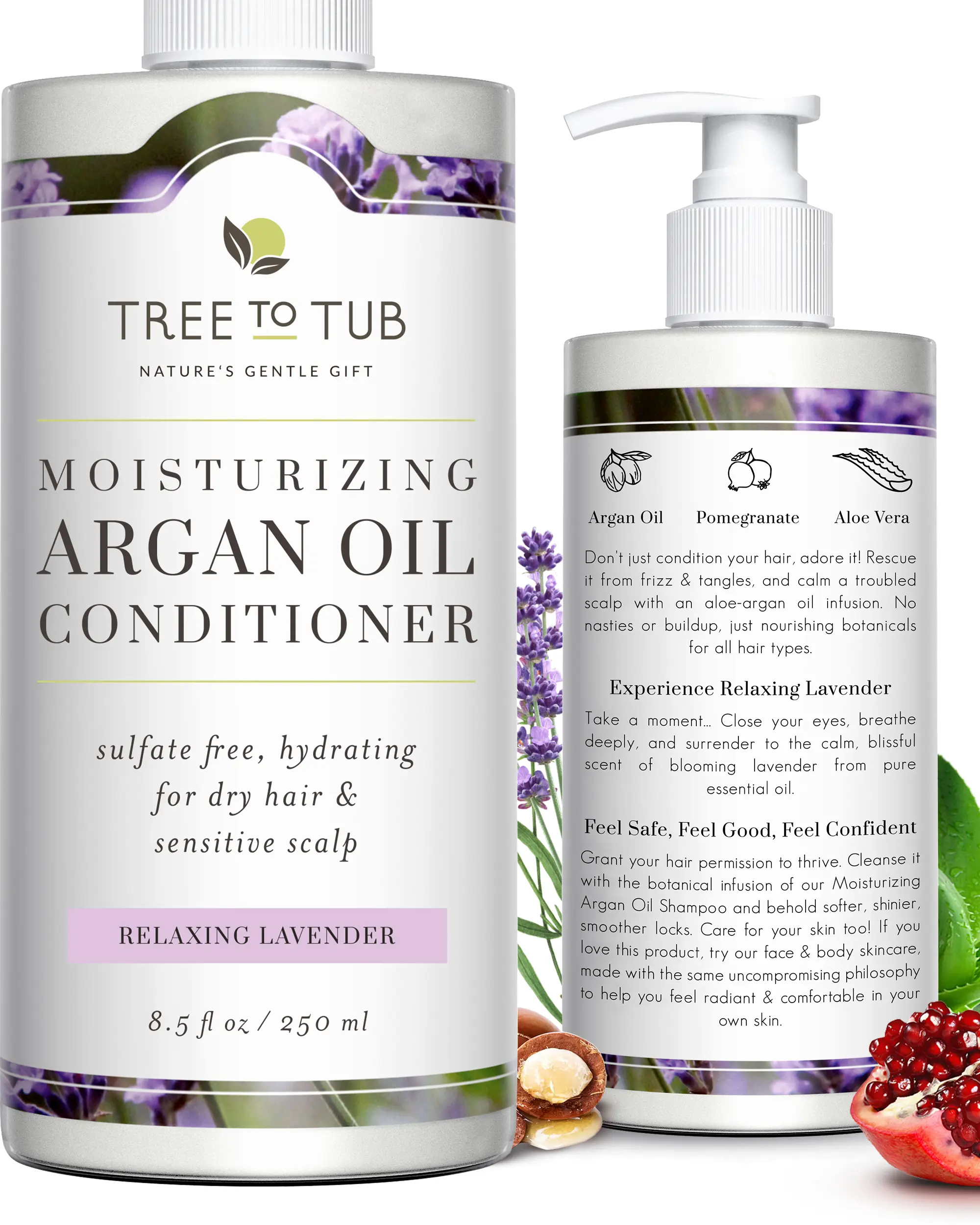 Tree to Tub Moisturizing Conditioner for Dry Hair & Dry Scalp - Hydrating Sulfate Free Argan Oil Conditioner & Vegan Hair Moisturizer for Women & Men w/Organic Coconut Oil, All Natural Lavender