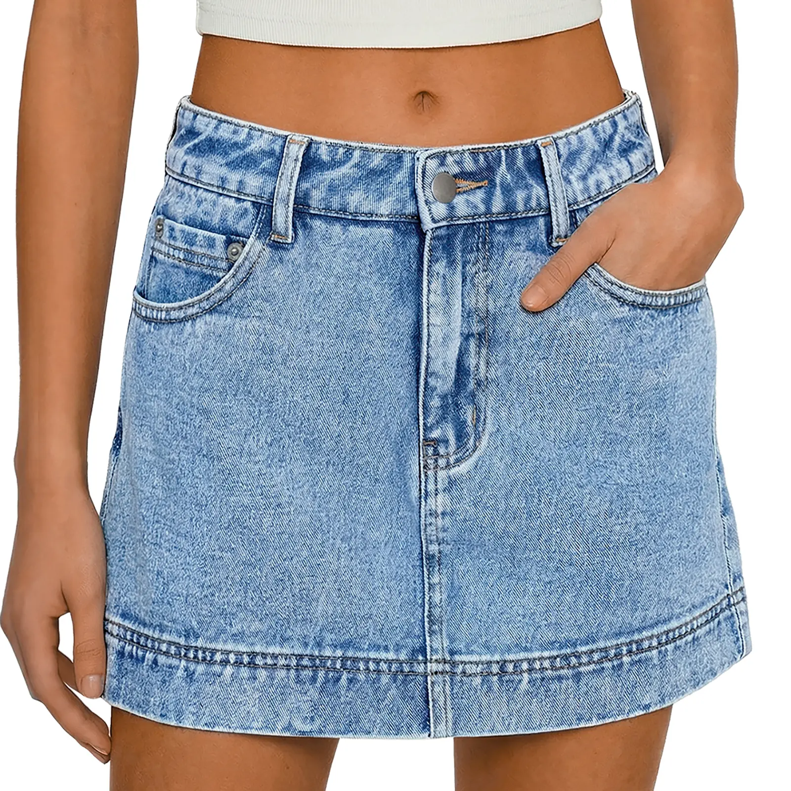 Tankaneo Women's High-Waist Retro A-Line Stretchy Cotton Denim Skort Skirt - Built-In Shorts, Tummy-Flattering, Soft Fabric, Basic Fit, Pockets, Modern Vibe, Machine Washable, Easy Care, Trendy Casual Summer Bottoms