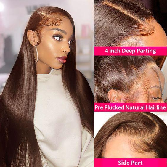 Bling Hair 13X4 Straight Hd Lace Frontal Wig Chocolate Brown Straight Lace Front Wig Remy Brazilian 4# Color 13X6 Body Wave Frontal Human Hair Wigs For Women
