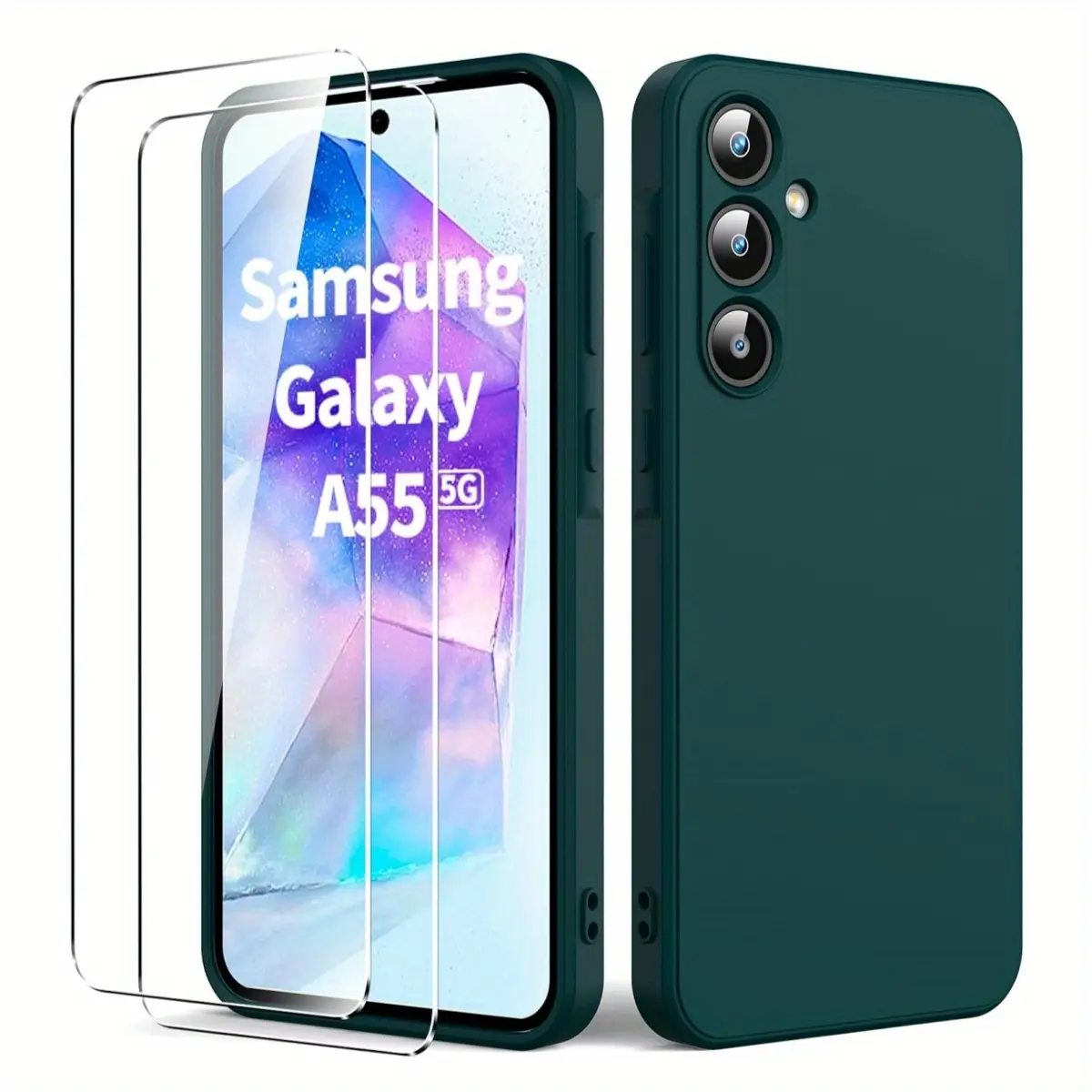 3 Set [1 Phone Case with 2X Clear Screen Protectors] Cover Mobile Phone Accessories for Smartphone Samsung Galaxy A56 5G A36 A26 A15 A55 A35 A25 A15 A15 A54 A34 A14 with 2 Tempered Glass Protective Film, Ultra Thin TPU Case Shockproof Anti-Scratch Case