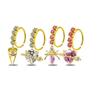 HERVAY 20G/8MM Dangle Nose Rings Hoop Septum Nose Piercing Jewelry Cartilage Earring CZ Flower Leaf Star Butterfly Daith Tragus Helix Lip Piercing