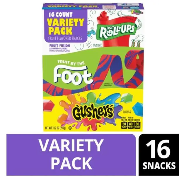 Fruit Roll-Ups, Fruit by the Foot, Gushers Gluten Free Fruit Flavored Snacks (16 Pouches)