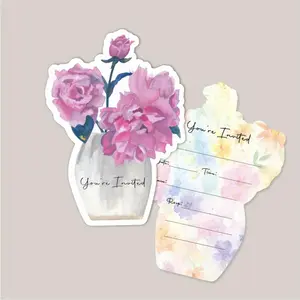 Floral Shaped Invitation Card & Envelope, 24pcs/set Watercolor Flower Invitation Card, Stationery for Wedding, Corporate Events, Baby Shower