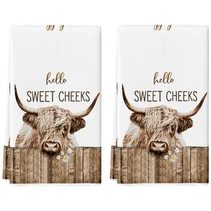 Highland Cow Kitchen Towels Decorative Set Brown Wood Grain Dish Towels Set of 2 Absorbent Soft Tea Towels 18x26 Inch Decoration Hand Towels for Farmhouse Home Decor