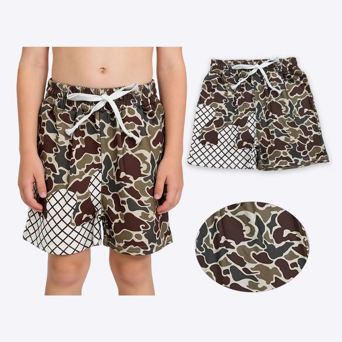 Toddler Boys' Drip Camouflage Shorts, Southern Hunting Duck Deer Themed Cotton Elastane Blend with Pockets and Adjustable Drawstring, Sizes 2T 3T