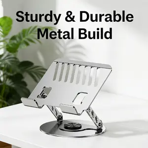 Sturdy & Durable Metal Build 360° Rotatable Tablet Stand Adjustable Foldable Desktop Holder for 10-17 Inch Laptop Tablet