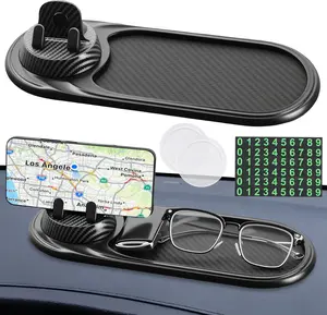 Multifunctional Car Anti-Slip Mat °   Rotating Phone Holder with Hidden Parking Number Plate, PVC Dashboard Mat, Fit for Cars, Trucks, SUVs