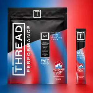 Thread Performance Firecracker Pop Daily Hydration for Teen Athletes - Potassium-First Hydration with Magnesium, Trace Minerals & B6 B12 - Sugar-Free Electrolyte - 15 Stick Packs