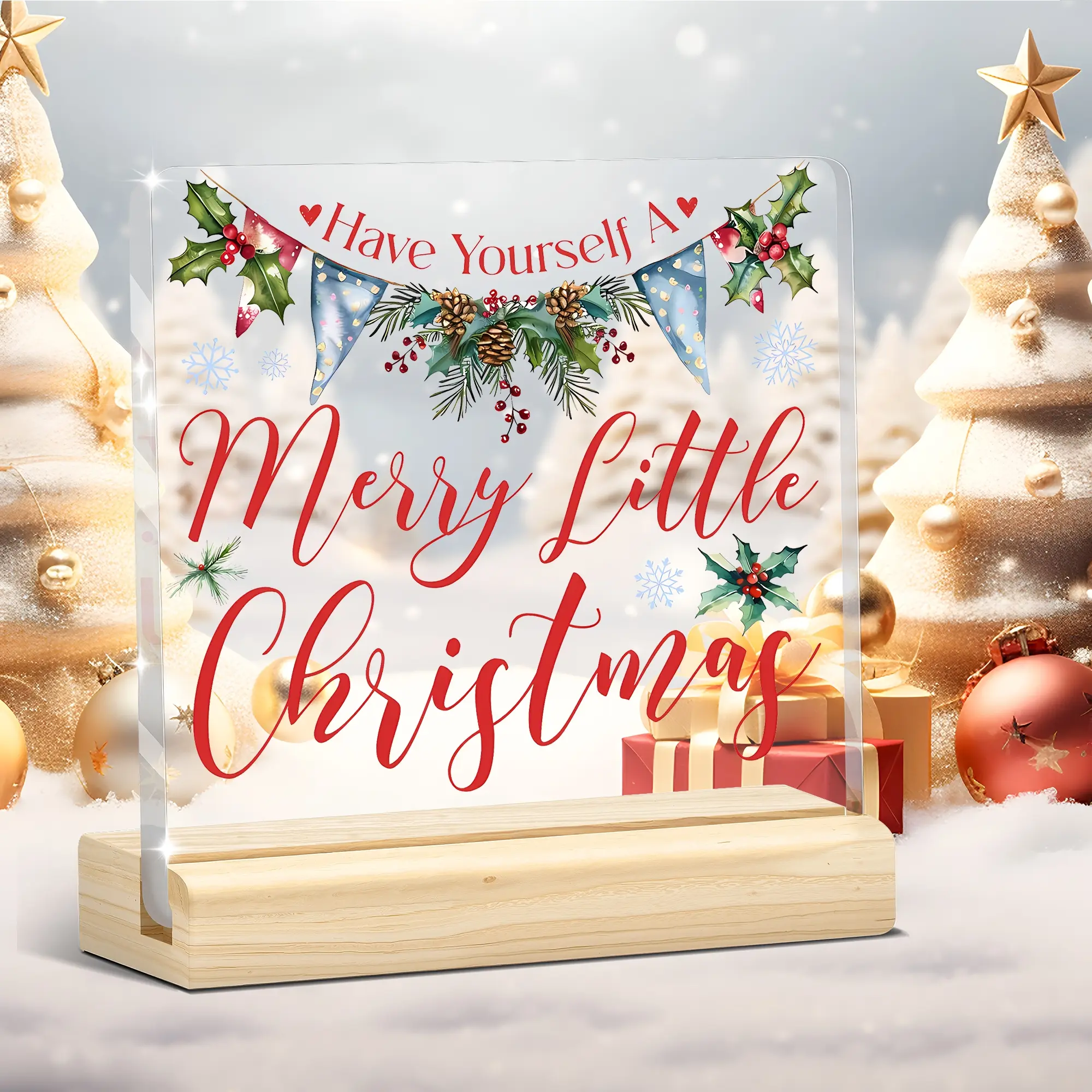 1pc Merry Christmas Acrylic Sign, Acrylic Desktop Decoration, with Desk Decor Gifts Home Office Shelf Ornament Xmas Decorations Indoor Table Centerpiece Home Decor Room Accessories Office Desk Accessories Bedroom Decor Ambiance