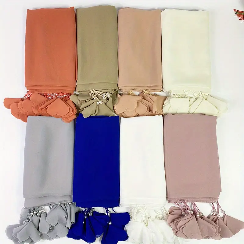 2025 New Solid Color Versatile Chiffon Tassel, Heart, Flower, Pearl, Bubble, Elegant and Stylish Scarf Women's Jersey Cotton Summer Travel Yoga for