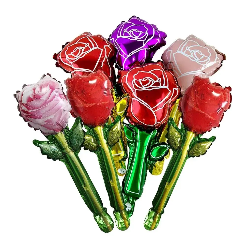 10Pcs Red Rose Balloons Flower Balloons Rose Flower Shape Foil Balloons Birthday Baby Shower Party Valentine's Day Decoration