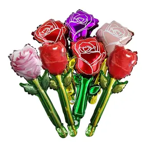 10Pcs Red Rose Balloons Flower Balloons Rose Flower Shape Foil Balloons Birthday Baby Shower Party Valentine's Day Decoration