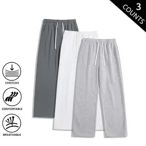 Men’s 3-Pack Wide-Leg Sweatpants, Elastic Drawstring Casual Pants, Stretch, Breathable, Comfortable Streetwear & Lounge Pants for Everyday Wear