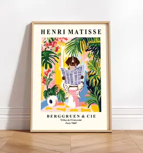 [UNFRAMED POSTER] German Shorthair Pointer Print: Matisse Style Dog on Toilet Poster