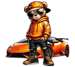 Street Style Bear Design Ready-to-Press DTF Heat Transfers, Direct-to-Film Transfers for Cotton & Polyester, Optimal Results with 300-320°F Firm Press Settings