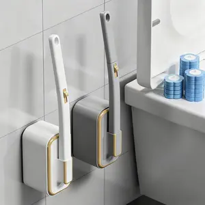 Disposable toilet brush set, wall-mounted, available in gray-gold and white-gold colors, antibacterial and stain-removing, easy to use. Cleaning