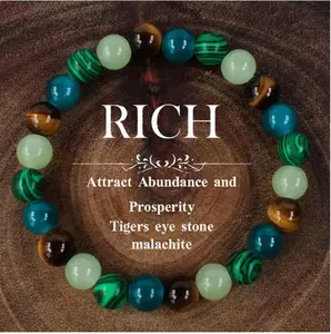 Natural Stone Energy Bracelet – Attracts Abundance and Prosperity  Malachite – Known for transformation and protection and Tiger Eye – Brings confidence, focus, and balance Jade Green