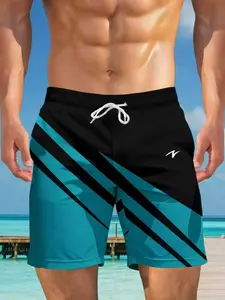 Men's Quick-Dry Swim Trunks, Fashion Colorblock Design, Beach Vacation Essential, Comfortable Breathable, UV Protection, Trendy Sport Style, Swim Shorts, Swimming Trunks