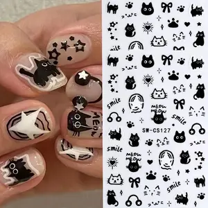 2pcs Cute Cartoon Animal Nail Stickers, Cat, Kitten, Cat Design, Glossy Surface, Nail Art DIY, Nail Art Decoration, Fun Animal Designs, Nail Decorations