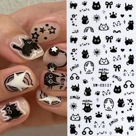 2pcs Cute Cartoon Animal Nail Stickers, Cat, Kitten, Cat Design, Glossy Surface, Manicure Nail Art, Nail Art DIY, Nail Art Supplies, Nail Art Decoration, Fun Animal Designs, Nail Decorations